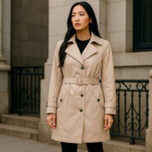 Calvin Klein Women’s Hooded Belted Trench Beige Size XL Water Resistant Classic